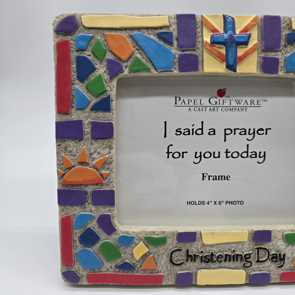 Papel Giftware Christening Day Colorful Mosaic Style Resin Photo Frame 4x6 - Picture 2 of 9